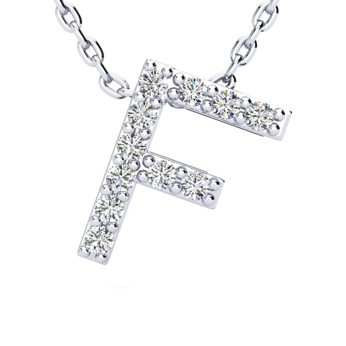 Letter F Diamond Initial Necklace In Sterling Silver With 11 Diamonds, 18 Inches