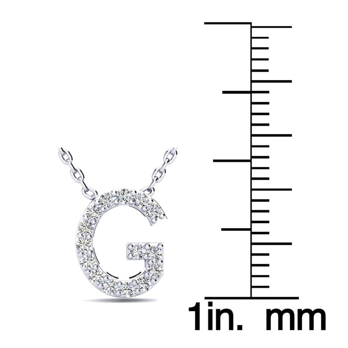 G Initial Necklace In Sterling Silver With 15 Diamonds, 18 Inches