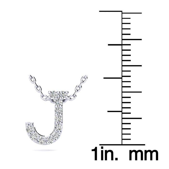 J Initial Necklace In Sterling Silver With 11 Diamonds, 18 Inches