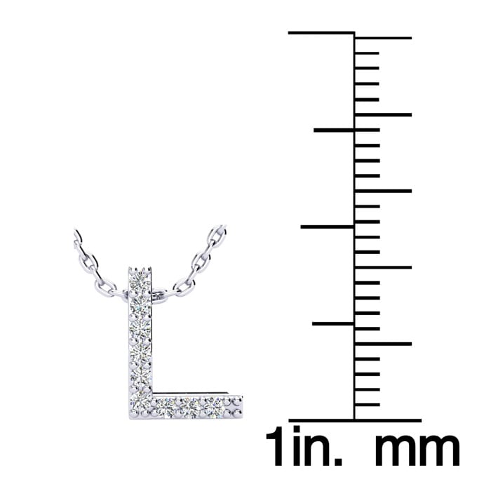L Initial Necklace In Sterling Silver With 9 Diamonds, 18 Inches