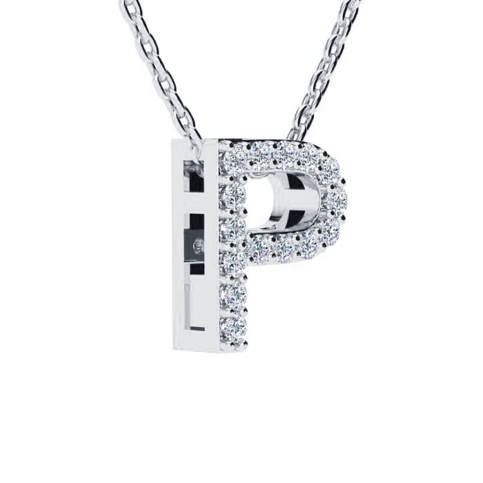 P Initial Necklace In Sterling Silver With 15 Diamonds, 18 Inches