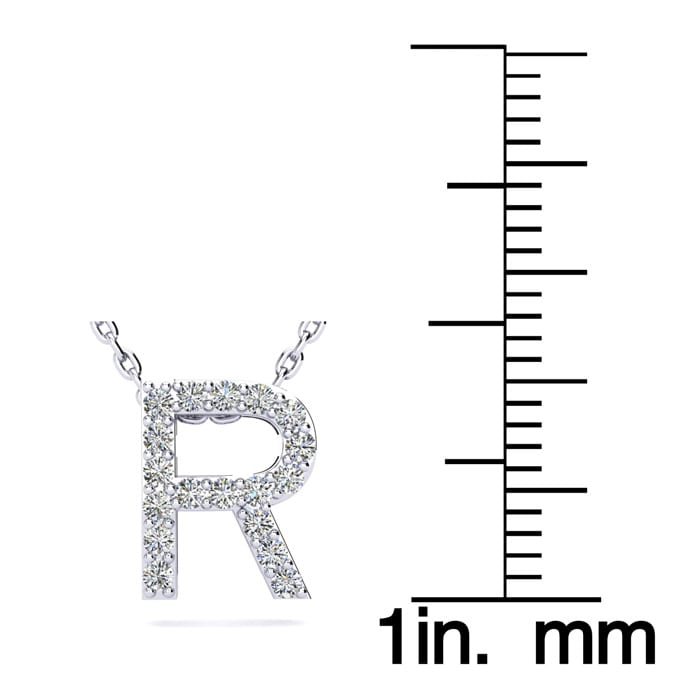 Letter R Diamond Initial Necklace In Sterling Silver With 18 Diamonds, 18 Inches