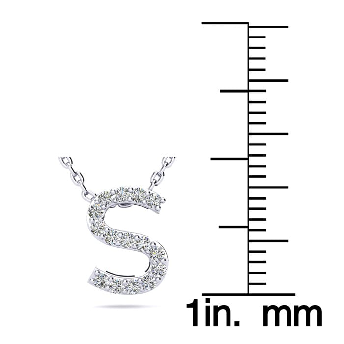 S Initial Necklace In Sterling Silver With 15 Diamonds, 18 Inches