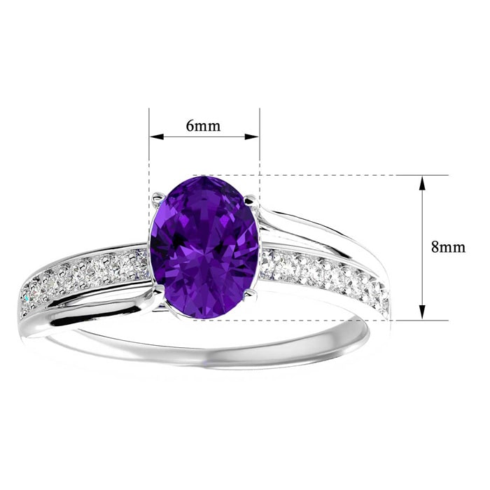 1 1/4 Carat Oval Shape Amethyst and Diamond Ring In 14 Karat White Gold