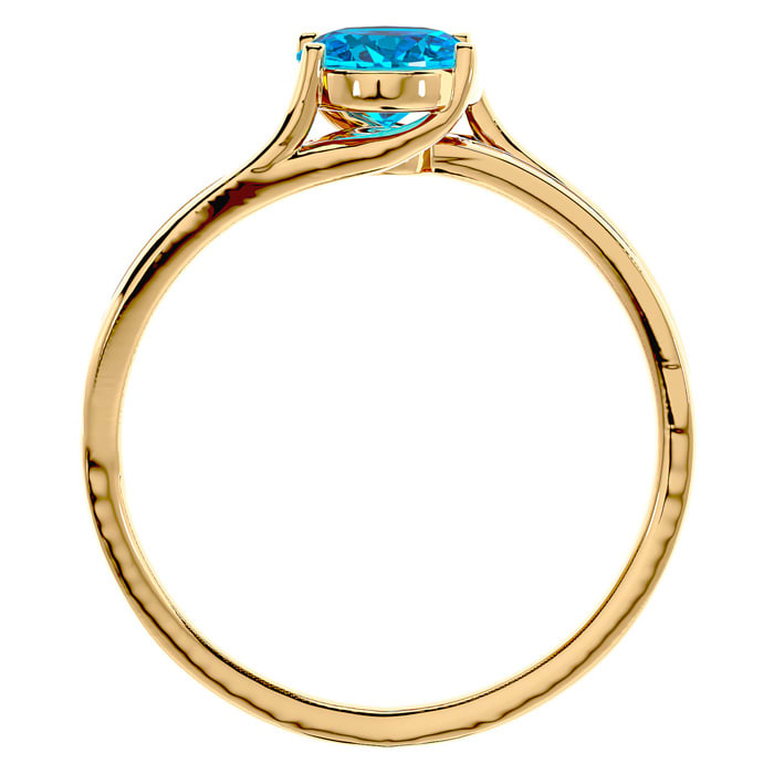1 3/4 Carat Oval Shape Blue Topaz and Diamond Ring In 14 Karat Yellow Gold