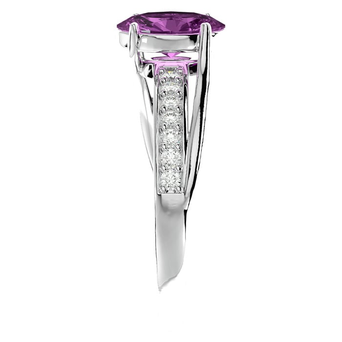 1 3/4 Carat Oval Shape Pink Topaz and Diamond Ring In 14 Karat White Gold