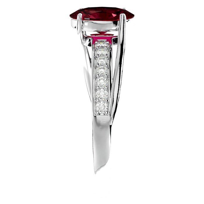 Garnet Ring: Garnet Jewelry: 1 3/4 Carat Oval Shape Garnet and Diamond Ring In 14 Karat White Gold