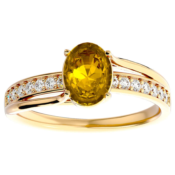 1 1/4 Carat Oval Shape Citrine and Diamond Ring In 14 Karat Yellow Gold