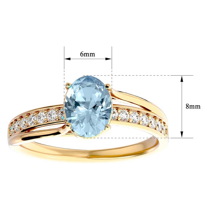 Aquamarine Ring: Aquamarine Jewelry: 1 1/3 Carat Oval Shape Aquamarine and Diamond Ring In 14 Karat Yellow Gold