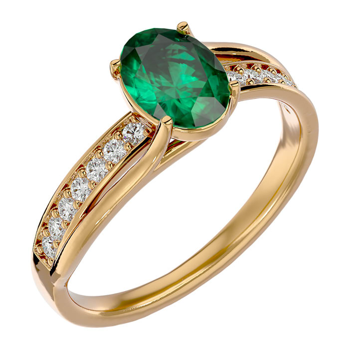 1 1/3 Carat Oval Shape Emerald and Diamond Ring In 14 Karat Yellow Gold