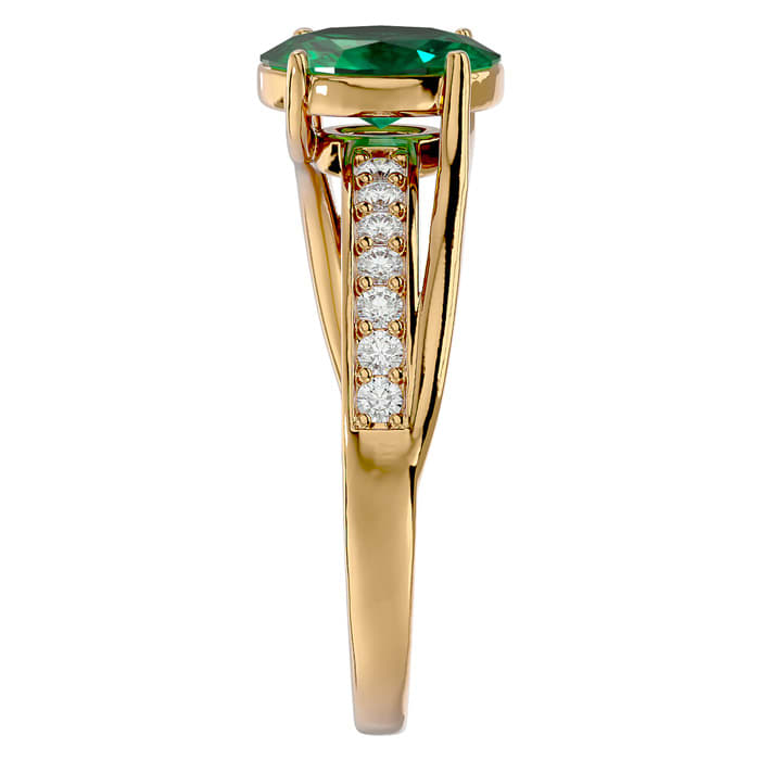 1 1/3 Carat Oval Shape Emerald and Diamond Ring In 14 Karat Yellow Gold