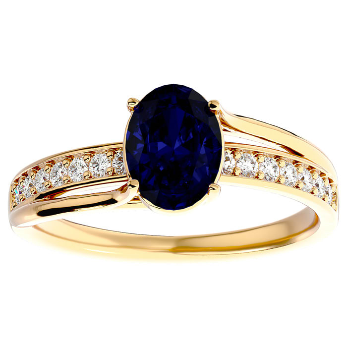 1 3/4 Carat Oval Shape Sapphire and Diamond Ring In 14 Karat Yellow Gold