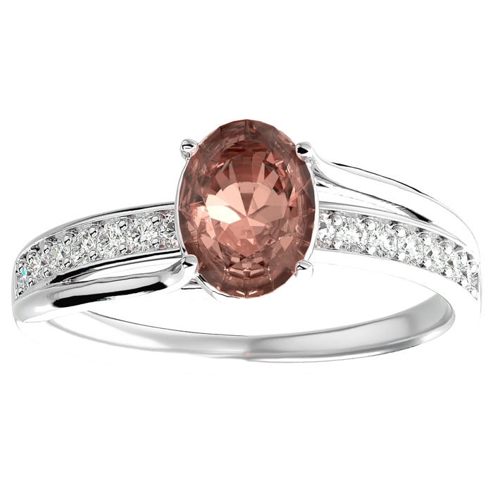 1-1/3 Carat Oval Shape Morganite and Diamond Ring In 14 Karat White Gold