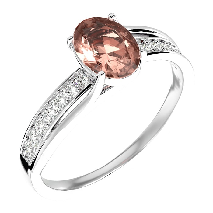 1-1/3 Carat Oval Shape Morganite and Diamond Ring In 14 Karat White Gold