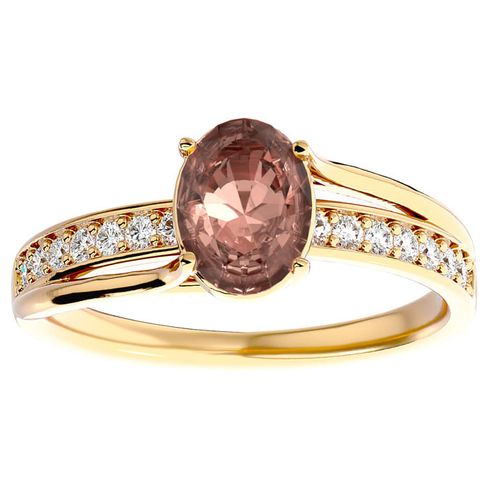 1-1/3 Carat Oval Shape Morganite and Diamond Ring In 14 Karat Yellow Gold