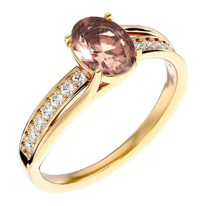 1-1/3 Carat Oval Shape Morganite and Diamond Ring In 14 Karat Yellow Gold