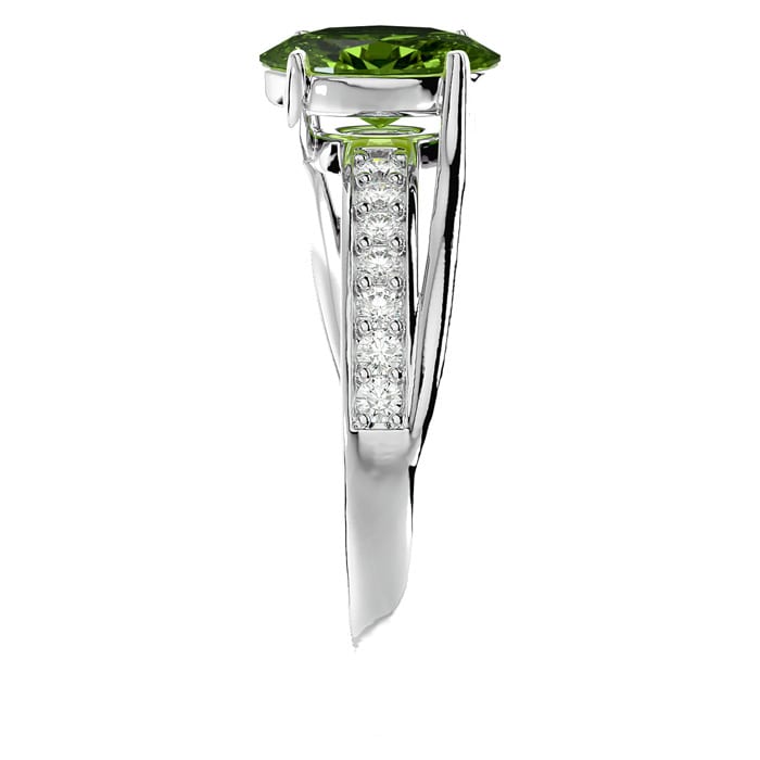 1 1/2 Carat Oval Shape Peridot and Diamond Ring In 14 Karat White Gold
