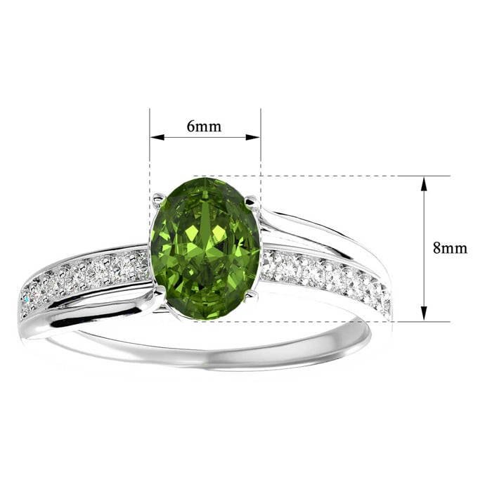 1 1/2 Carat Oval Shape Peridot and Diamond Ring In 14 Karat White Gold