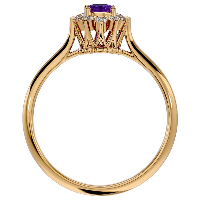 2/3 Carat Oval Shape Amethyst and Halo Diamond Ring In 14 Karat Yellow Gold