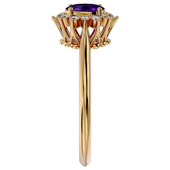 2/3 Carat Oval Shape Amethyst and Halo Diamond Ring In 14 Karat Yellow Gold