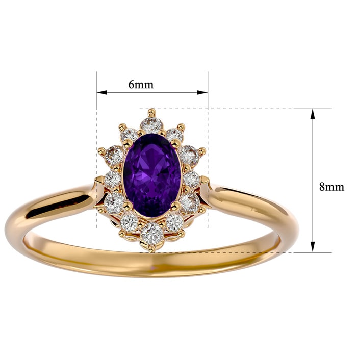 2/3 Carat Oval Shape Amethyst and Halo Diamond Ring In 14 Karat Yellow Gold