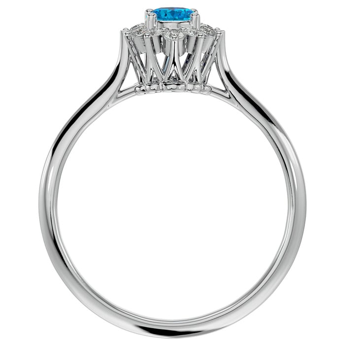 2/3 Carat Oval Shape Blue Topaz and Halo Diamond Ring In 14 Karat White Gold