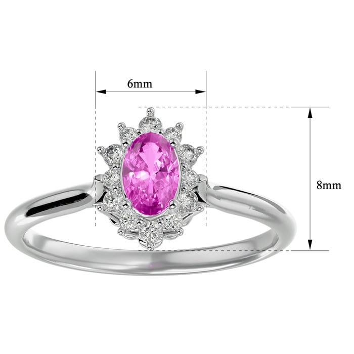2/3 Carat Oval Shape Pink Topaz and Halo Diamond Ring In 14 Karat White Gold