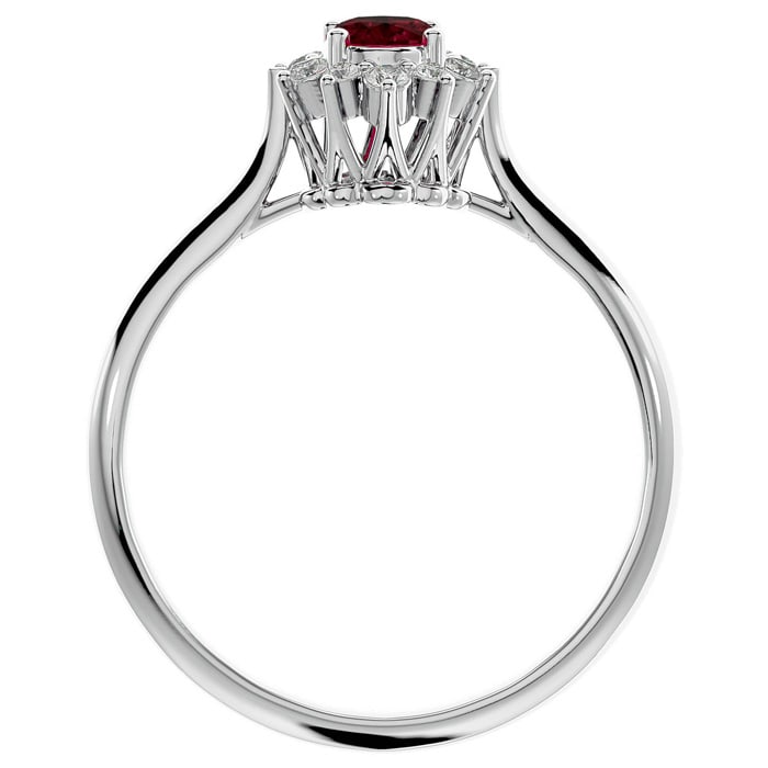 Garnet Ring: Garnet Jewelry: 2/3 Carat Oval Shape Garnet and Halo Diamond Ring In 14 Karat White Gold
