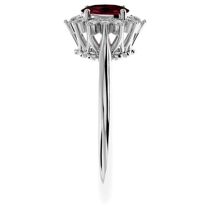 Garnet Ring: Garnet Jewelry: 2/3 Carat Oval Shape Garnet and Halo Diamond Ring In 14 Karat White Gold