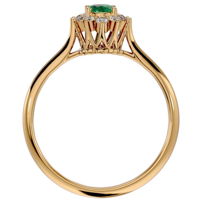 2/3 Carat Oval Shape Emerald and Halo Diamond Ring In 14 Karat Yellow Gold