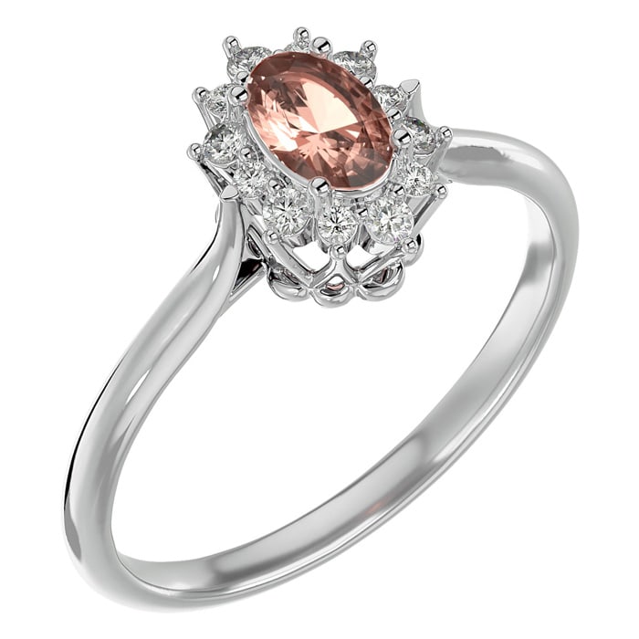 2/3 Carat Oval Shape Morganite and Halo Diamond Ring In 14 Karat White Gold