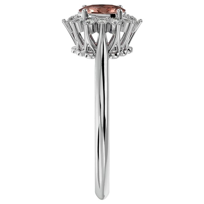 2/3 Carat Oval Shape Morganite and Halo Diamond Ring In 14 Karat White Gold