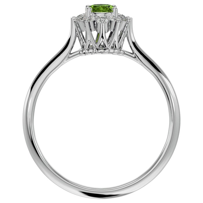 2/3 Carat Oval Shape Peridot and Halo Diamond Ring In 14 Karat White Gold