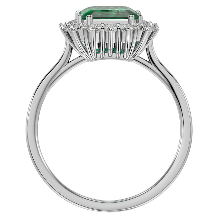 2 1/2 Carat Emerald and Halo Diamond Ring In 14K White Gold