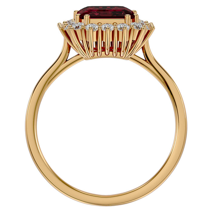Garnet Ring: Garnet Jewelry: 3 Carat Garnet and Halo Diamond Ring In 14K Yellow Gold