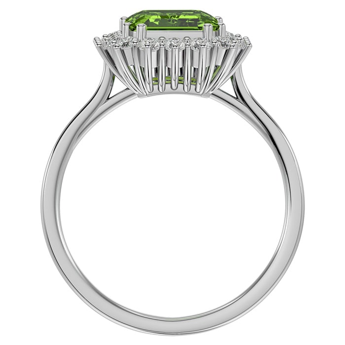 2 3/4 Carat Peridot and Halo Diamond Ring In 14K White Gold