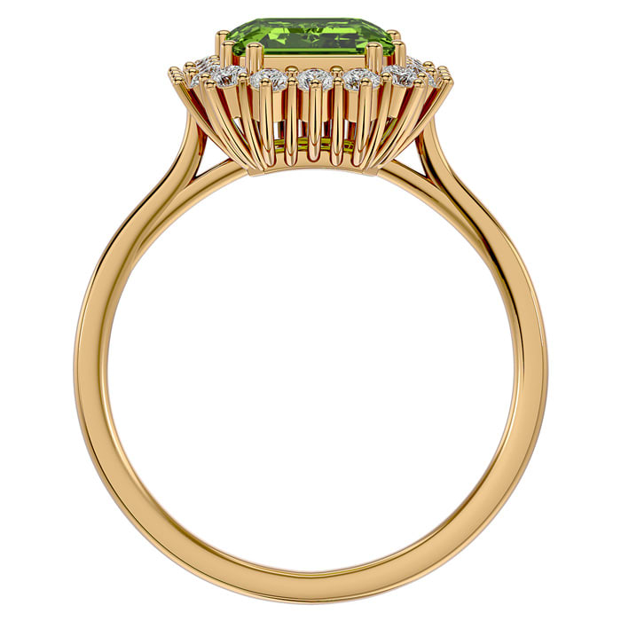 2 3/4 Carat Peridot and Halo Diamond Ring In 14K Yellow Gold