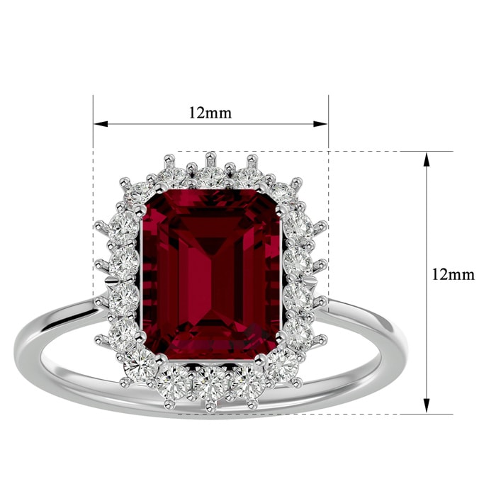 3 1/5 Carat Ruby and Halo Diamond Ring In 14K White Gold