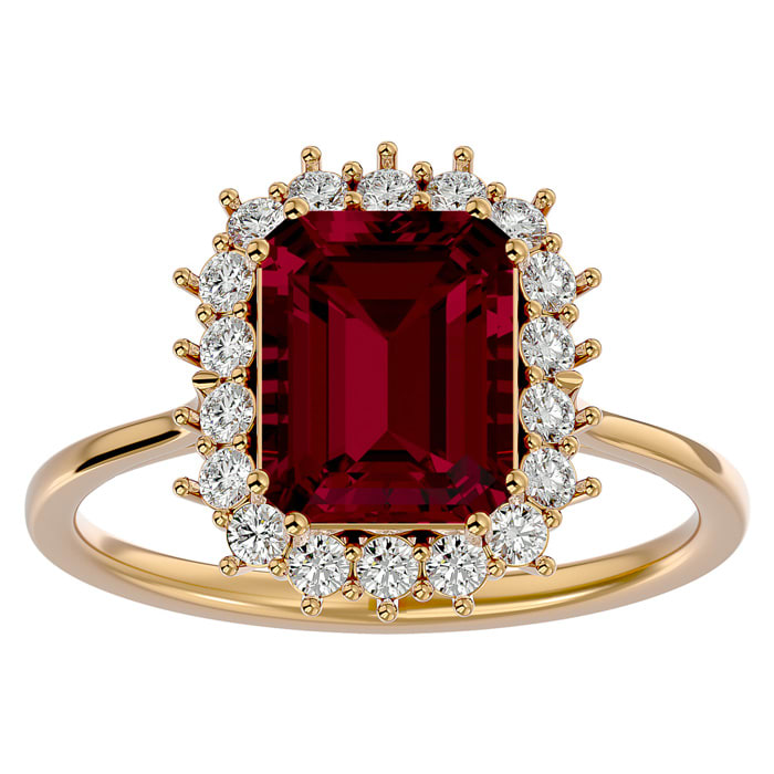 3 1/5 Carat Ruby and Halo Diamond Ring In 14K Yellow Gold