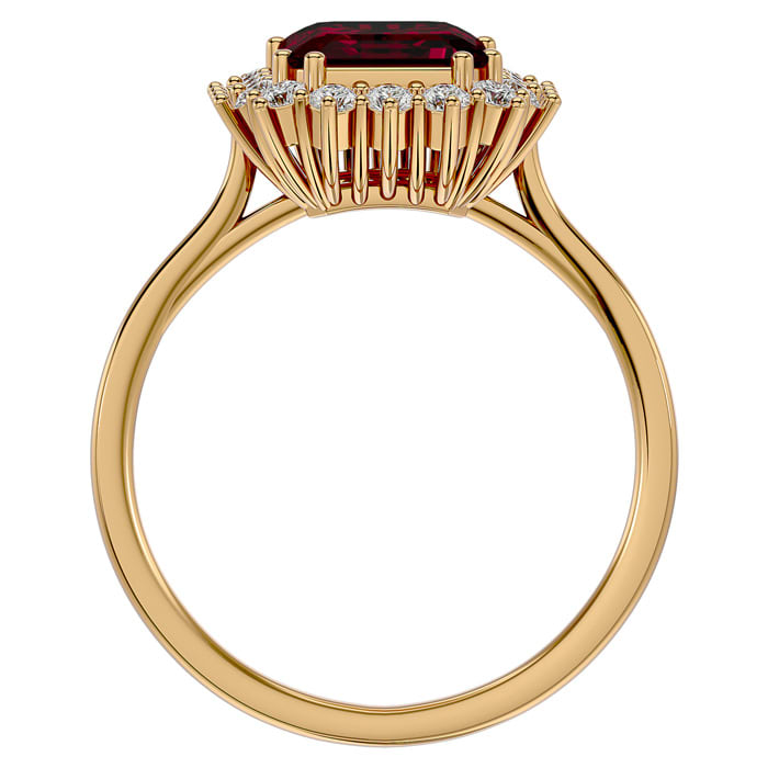 3 1/5 Carat Ruby and Halo Diamond Ring In 14K Yellow Gold