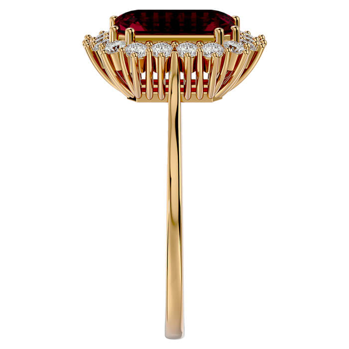 3 1/5 Carat Ruby and Halo Diamond Ring In 14K Yellow Gold