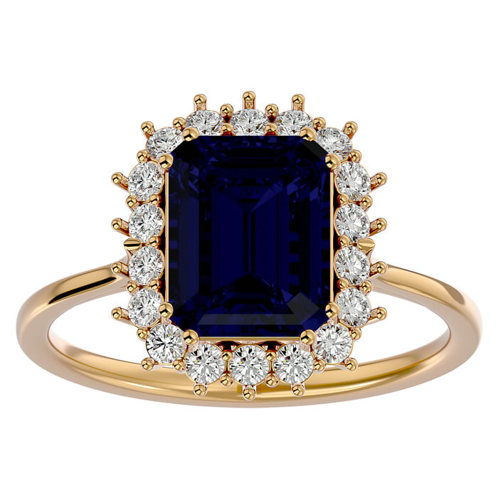 3 1/5 Carat Sapphire and Halo Diamond Ring In 14K Yellow Gold