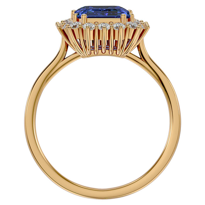 2 3/4 Carat Tanzanite and Halo Diamond Ring In 14K Yellow Gold