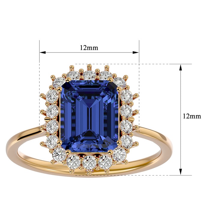 2 3/4 Carat Tanzanite and Halo Diamond Ring In 14K Yellow Gold