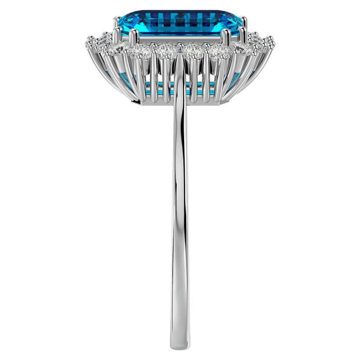 3 Carat Blue Topaz and Halo Diamond Ring In 14K White Gold