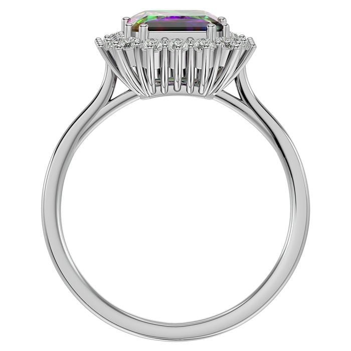 2-1/3 Carat Octagon Shape Mystic Topaz Ring With Diamond Halo In 14 Karat White Gold