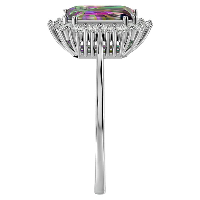 2-1/3 Carat Octagon Shape Mystic Topaz Ring With Diamond Halo In 14 Karat White Gold