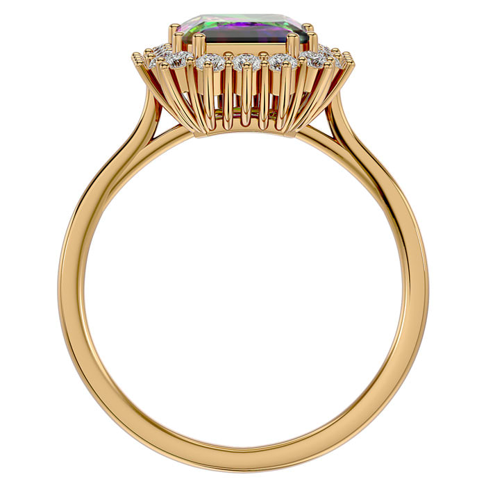 2-1/3 Carat Octagon Shape Mystic Topaz Ring With Diamond Halo In 14 Karat Yellow Gold