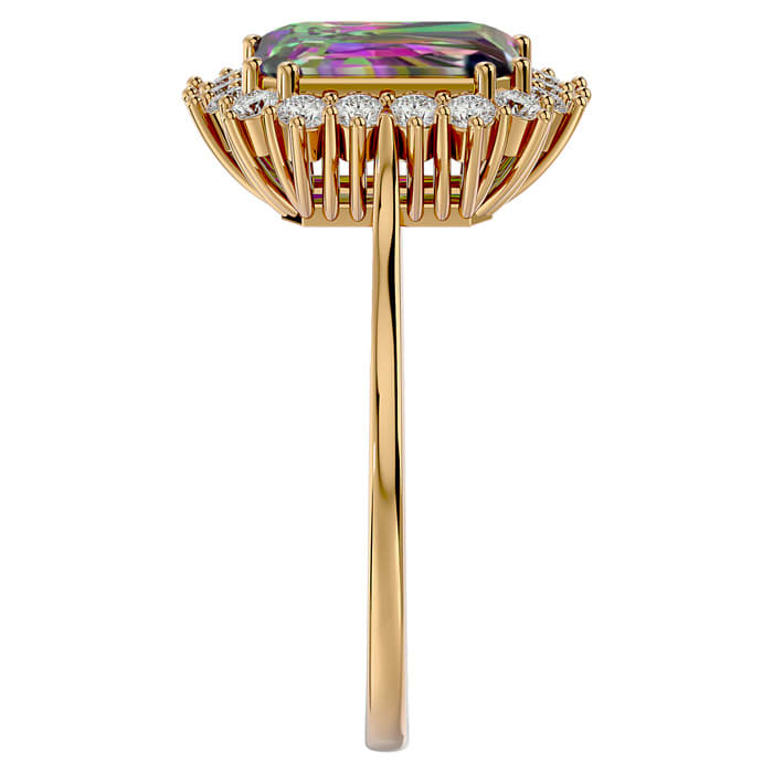 2-1/3 Carat Octagon Shape Mystic Topaz Ring With Diamond Halo In 14 Karat Yellow Gold