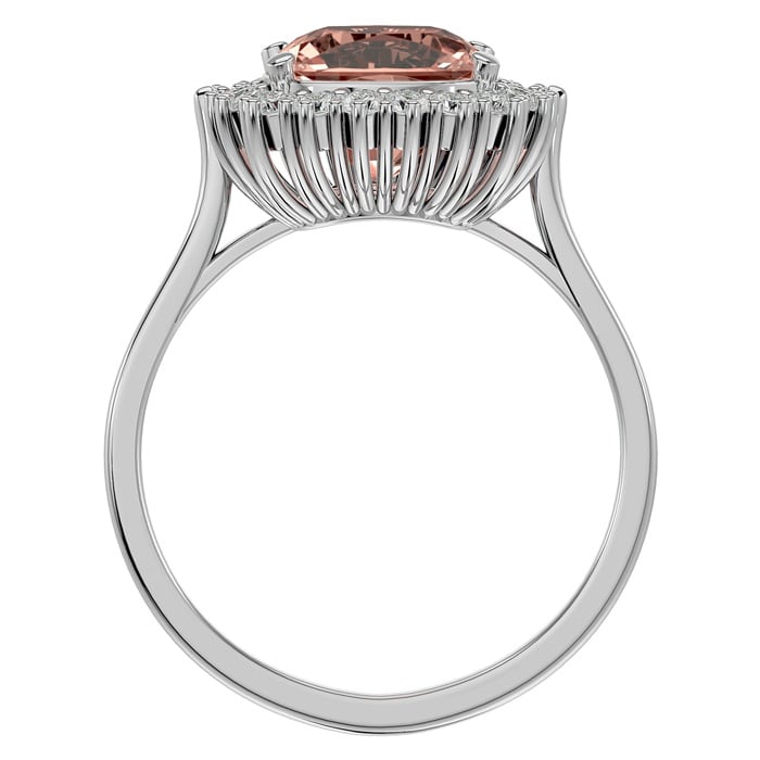 3-1/2 Carat Cushion Cut Morganite and Halo Diamond Ring In 14K White Gold